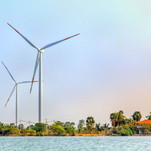 wind turbines in an exotic location frequented by superyacht owners